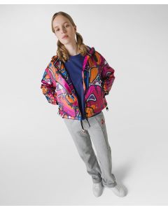 Bomber liscio in nylon riciclato e stampa all over