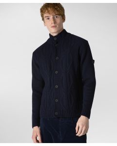 Cardigan in tricot di lana con disegno treccia