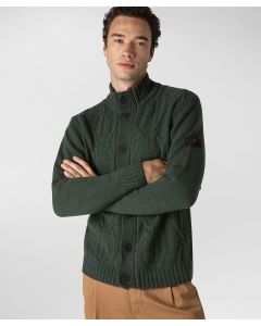 Cardigan in tricot di lana con disegno treccia