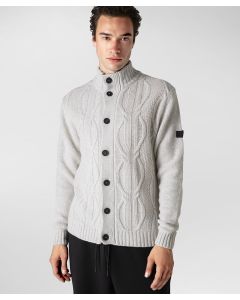 Cardigan in tricot di lana con disegno treccia