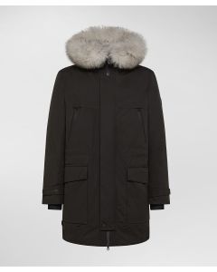 Parka in ripstop con collo in volpe